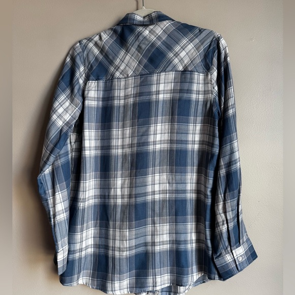 Blue Rain Francesca’s Large‎ Blue Plaid Button Down Cotton Western Boho - Picture 2 of 10